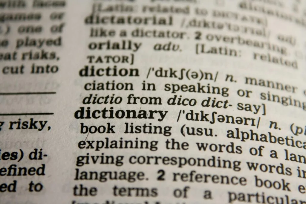 翻譯社/軟體中文化公司試譯心得(不再更新) 7 Detailed close-up view of a dictionary page highlighting the word 'dictionary' and its definition.
