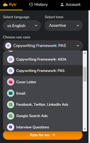 免費/付費AI Writer 比較:Jasper, Copy AI, Writesonic, Rytr, Smart Copy, Simplified 8 rytr