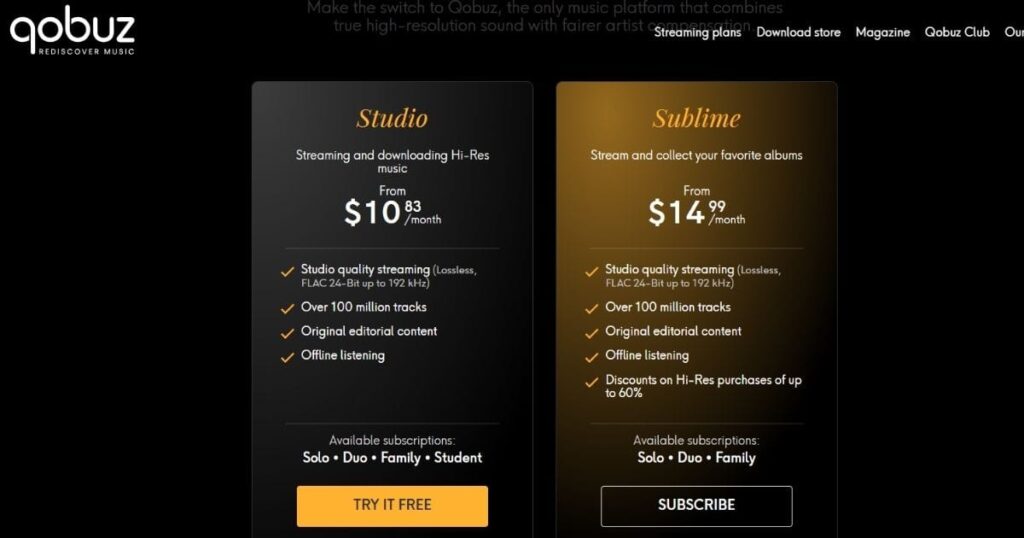 Qobuz 費用