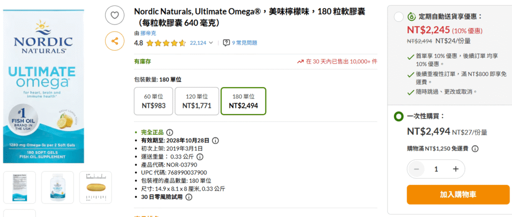 2026 iHerb 魚油推薦:PTT、Dcard 網友激推四款,好市多也有賣的 CP 值之王 8 natural nordic 魚油