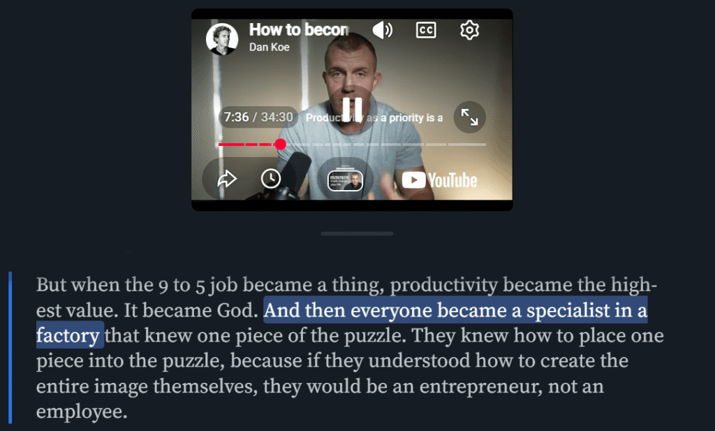 readwise reader youtube 逐字稿