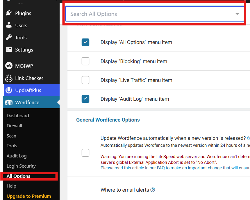 Wordfence 教學:WordPress 安全防護外掛完整安裝與設定指南 1 wordfence option
